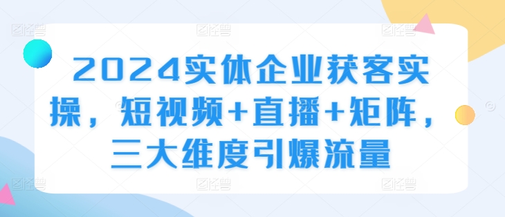 2024实体企业获客实操，短视频+直播+矩阵，三大维度引爆流量_微雨项目网