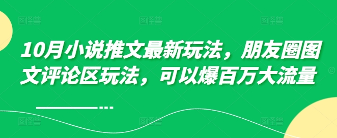 10月小说推文最新玩法，朋友圈图文评论区玩法，可以爆百万大流量 _微雨项目网