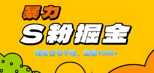 单人单机日引千粉，变现1k+，S粉流量掘金计划攻略【揭秘】_微雨项目网