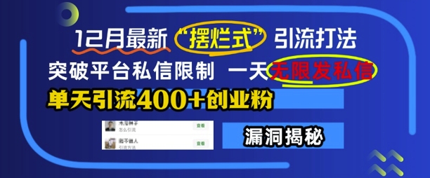 12月最新“摆烂式”引流打法，突破平台私信限制，一天无限发私信，单天引流400+创业粉_微雨项目网