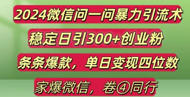 2024最新微信问一问暴力引流300+创业粉,条条爆款单日变现四位数【揭秘】_微雨项目网