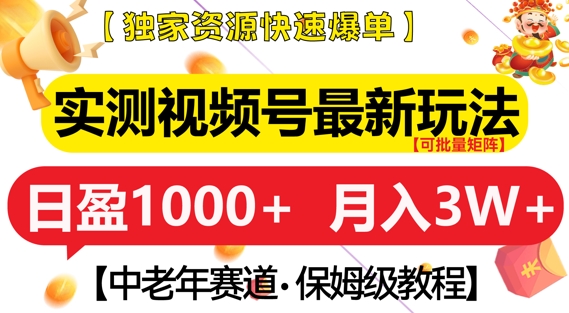 实测视频号最新玩法，中老年赛道，独家资源，月入过W+【揭秘】_微雨项目网