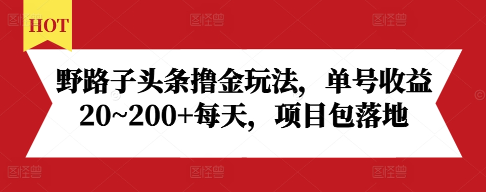 野路子头条撸金玩法，单号收益20~200+每天，项目包落地_微雨项目网