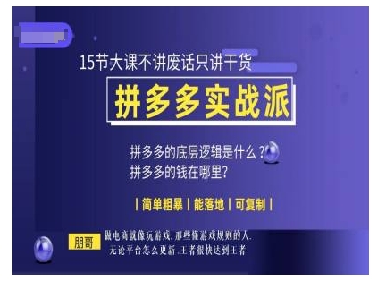 朋哥电商(拼多多实战派)，15节大课不讲废话只讲干货，简单粗暴 能落地 可复制_微雨项目网