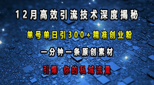 最新高效引流技术深度揭秘 ，单号单日引300+精准创业粉，一分钟一条原创素材，引爆你的私域流量_微雨项目网