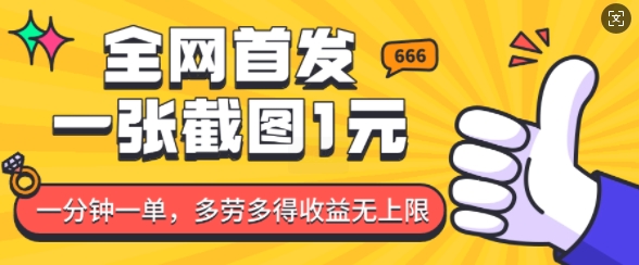 全网首发，一张截图1块钱，一分钟一单，多劳多得，收益无上限_微雨项目网
