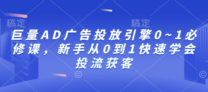 巨量AD广告投放引擎0~1必修课，新手从0到1快速学会投流获客_微雨项目网