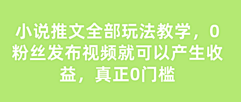 小说推文全部玩法教学，0粉丝发布视频就可以产生收益，真正0门槛_微雨项目网