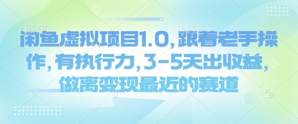 闲鱼虚拟项目1.0，跟着老手操作，有执行力，3-5天出收益，做离变现最近的赛道_微雨项目网