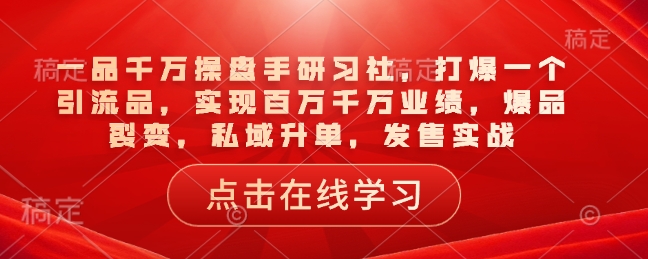 一品千万操盘手研习社，打爆一个引流品，实现百万千万业绩，爆品裂变，私域升单，发售实战_微雨项目网