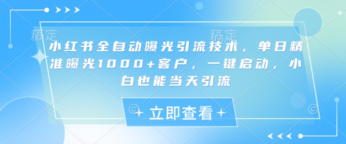 小红书全自动曝光引流技术，单日精准曝光1000+客户，一键启动，小白也能当天引流【揭秘】_微雨项目网