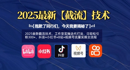 2025最新截流技术，工作室实操迭代打法，日轻松引粉300+，抖音+小红书+B站+视频号流量实操全流程_微雨项目网