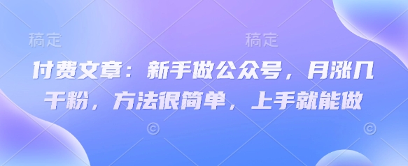 付费文章：新手做公众号，月涨几干粉，方法很简单，上手就能做_微雨项目网