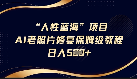 人性蓝海AI老照片修复项目保姆级教程，长期复购，轻松日入5张_微雨项目网