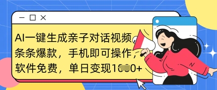 AI一键生成亲子对话视频，条条爆款，一部手机即可操作，单日变现数张_微雨项目网
