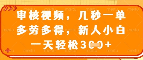 最新审核视频，几秒一单，多劳多得，新人小白一天轻松3张【揭秘】_微雨项目网