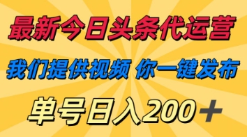 最新今日头条代运营，我们提供视频，你一键发布，单号日入200+【揭秘】_微雨项目网