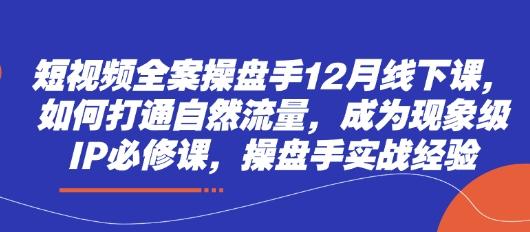 短视频全案操盘手12月线下课，如何打通自然流量，成为现象级IP必修课，操盘手实战经验_微雨项目网