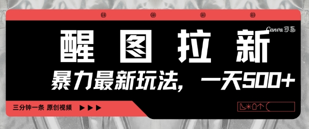醒图拉新，暴力新玩法，光用手机三分钟制作一条视频，一天轻松5张_微雨项目网