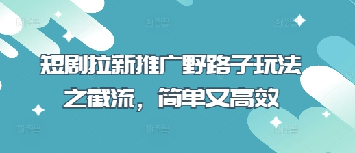 短剧拉新推广野路子玩法之截流，简单又高效_微雨项目网
