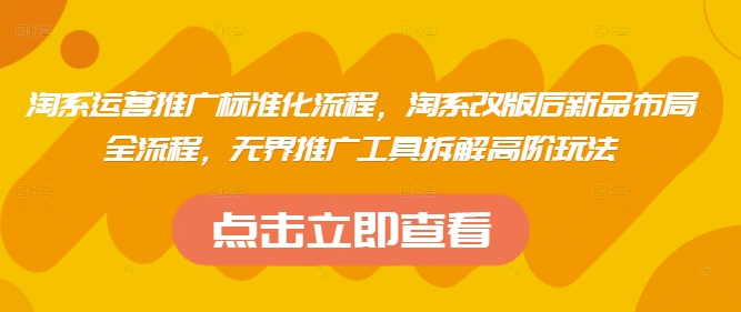 淘系运营推广标准化流程，​淘系改版后新品布局全流程，无界推广工具拆解高阶玩法_微雨项目网
