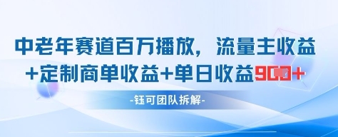 中老年赛道百万播放+流量主收益+定制收益，单日收益9张_微雨项目网