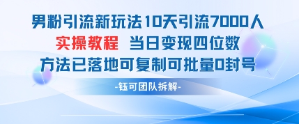 男粉引流新玩法10天引流7000人当日变现四位数可复制可批量0封号_微雨项目网