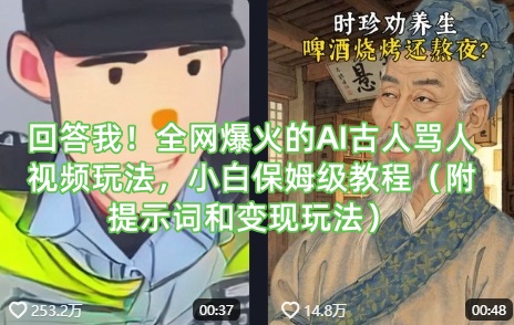 回答我！全网爆火的AI古人骂人视频玩法，小白保姆级教程（附提示词和变现玩法）_微雨项目网