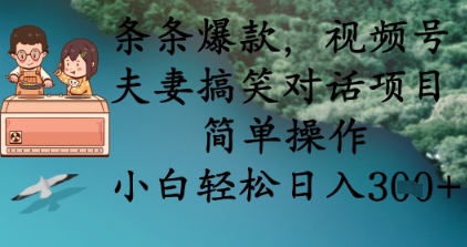条条爆款，视频号夫妻搞笑对话项目，简单操作，小白轻松日入3张+_微雨项目网