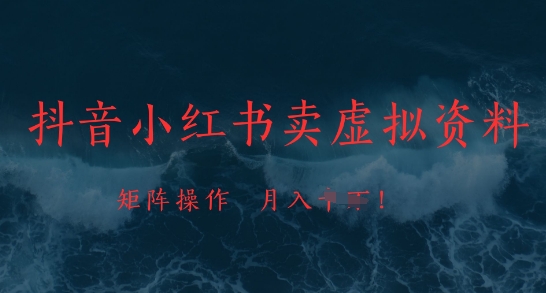 抖音小红书卖虚拟资料，市场需求一直存在，矩阵操作，月入1w+_微雨项目网
