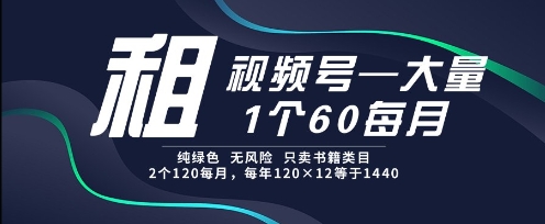 租视频号，一个60每月，2个120.纯绿色、无风险，常年租【揭秘】_微雨项目网