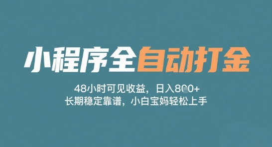 小程序全自动打金，48小时可见收益，日入多张，长期稳定靠谱，小白宝妈轻松上手【揭秘】_微雨项目网