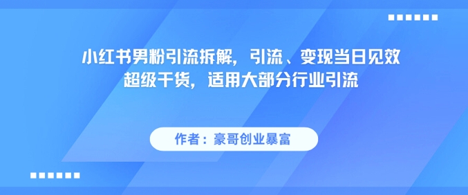 小红书男粉引流拆解，引流、变现当日见效超级干货，适用大部分行业引流_微雨项目网