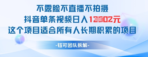 不露脸不直播不拍摄抖音单条视频日入1k+这个项目适合所有人长期积累的项目_微雨项目网