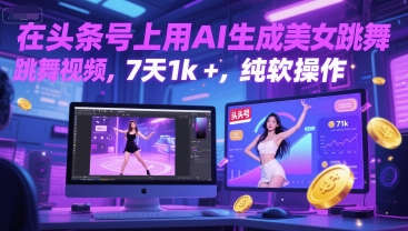 在头条号上用AI生成美女跳舞视频，7天1k+，纯软件操作_微雨项目网