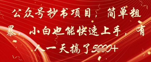 公众号抄书项目，简单粗暴，小白也能快速上手，有人一天搞了1k+_微雨项目网