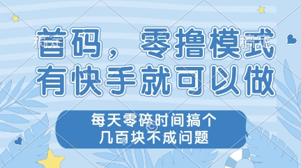 首码，零撸模式，有快手就可以做，每天零碎时间搞个几张不成问题【揭秘】_微雨项目网