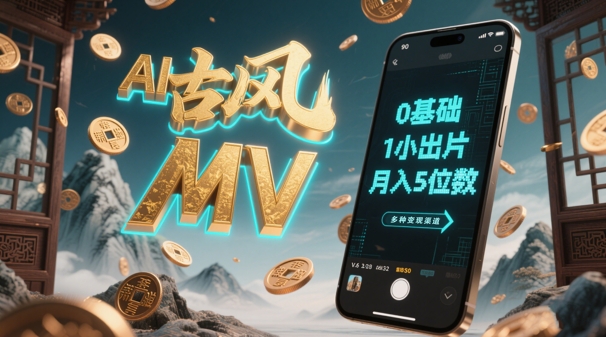 AI一键生成古风音乐MV，0剪辑基础1小时出片，多种变现渠道，一部手机月入5位数_微雨项目网