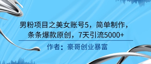 男粉项目之美女账号5，简单制作，条条爆款原创，7天引流5000+_微雨项目网