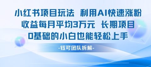适合小白操作的小红书新项目，利用AI快速涨粉，收益每月平均1W+_微雨项目网