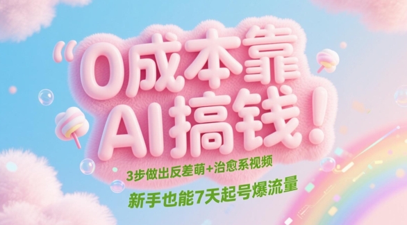 0成本靠AI搞钱！3步做出反差萌+治愈系视频，新手也能7天起号爆流量_微雨项目网