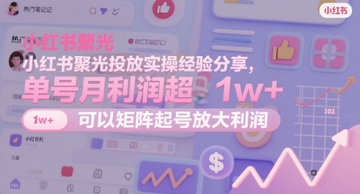 小红书聚光投放实操经验分享，单号月利润超1w+，可以矩阵起号放大利润_微雨项目网