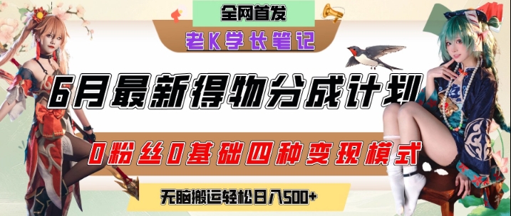 6月份最新得物创作者分成计划2.0玩法，0粉丝0基础四种模式变现，从隐蔽渠道无脑搬运，日入2张_微雨项目网