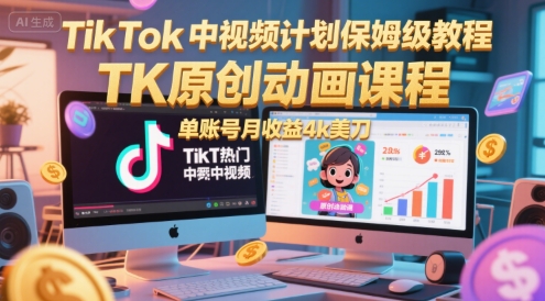 TikTok中视频计划保姆级教程，TK原创动画课程，单账号月收益4k美刀_微雨项目网