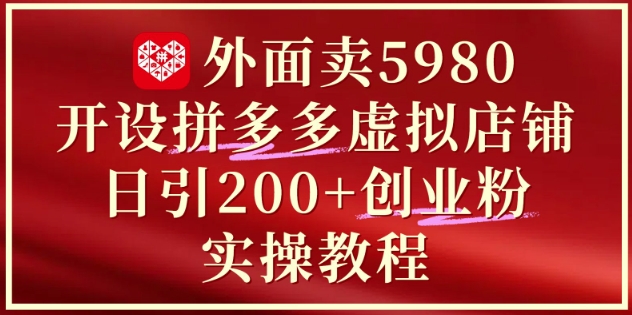 外面卖5980开设拼多多虚拟店铺：单日引流200+创业付费粉实战教程_微雨项目网