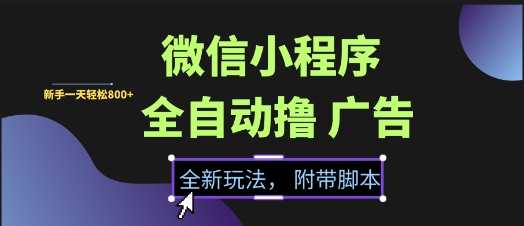 微信小程序全自动撸广告项目，彻底解决没流量的问题，新手一天8张+【揭秘】_微雨项目网