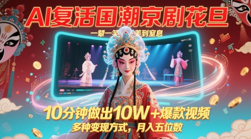 AI复活国潮京剧花旦，一颦一笑美到窒息，10分钟做出10W+爆款视频，多种变现方式，月入五位数_微雨项目网