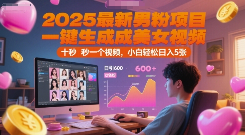 2025最新男粉项目，一键生成美女视频，日引600+色粉 十秒一个视频，小白轻松日入5张【揭秘】_微雨项目网