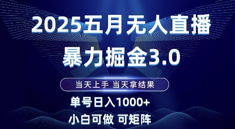 2025五月无人直播暴力掘金3.0，当天上手，当天拿结果，单号日入1k+小白可做可矩阵【揭秘】_微雨项目网