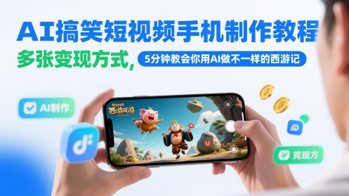 AI搞笑短视频手机制作教程，多张变现方式，5分钟教会你用AI做不一样的西游记_微雨项目网